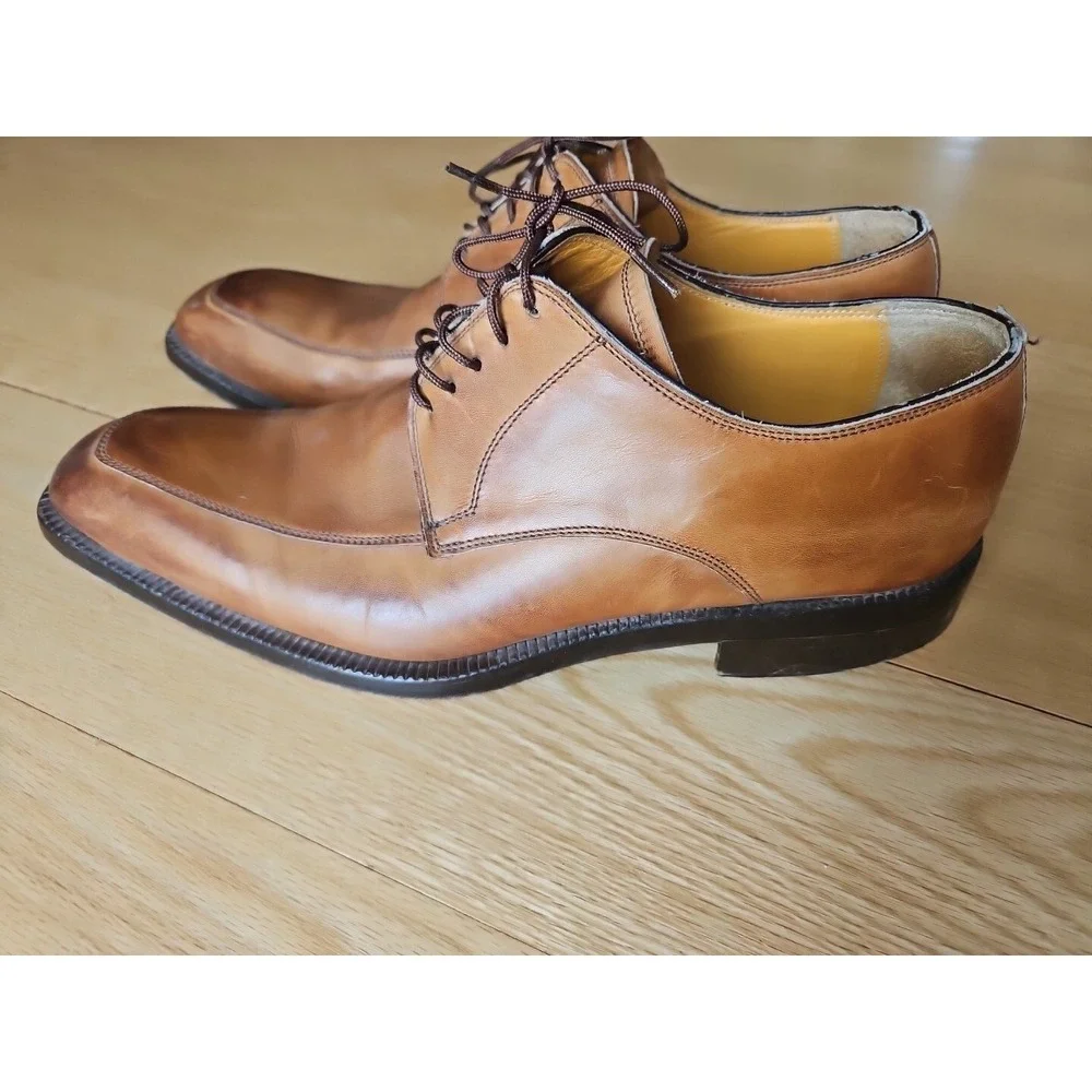 Cox & Wilson Tan Brown Leather Apron Square Toe Derby Dress Shoes Made in Italy